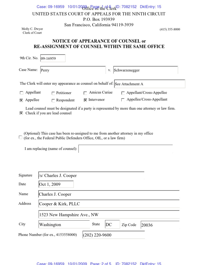 Notice of Appearance of Counsel or ReAssignment of Counsel Within The