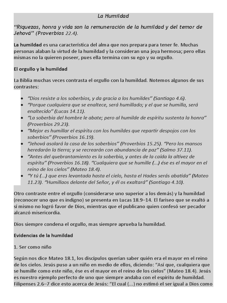 La Humildad: Virtud y Exaltación | PDF | Orgullo | Jesús