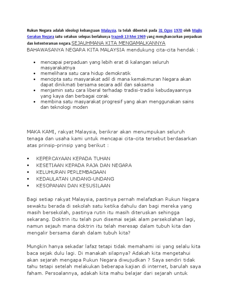 Rukun Negara adalah ideologi kebangsaan