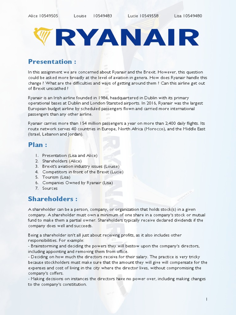 Ryanair Assignment PDF American Depositary Receipt Brexit