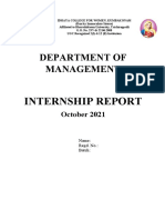 Department of Management: Internship Report