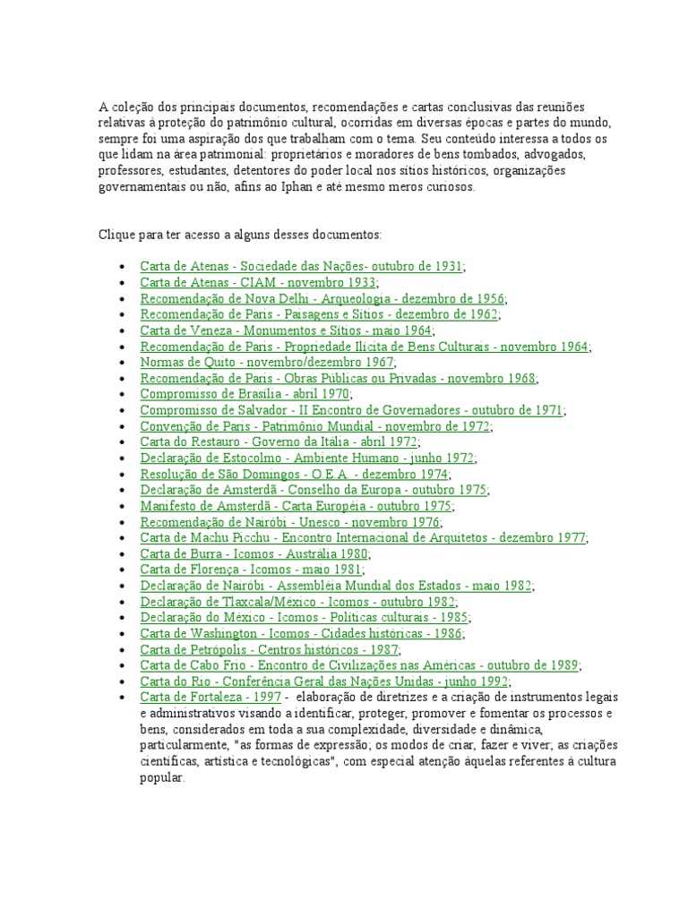 A Carta de Atenas e coleção dos principais documentos  Cidade  Museu