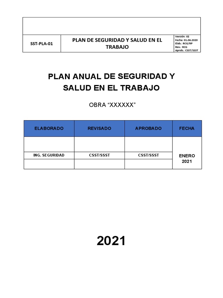 Plan Anual de Seguridad y Salud 2021 | PDF | Seguridad y salud ...