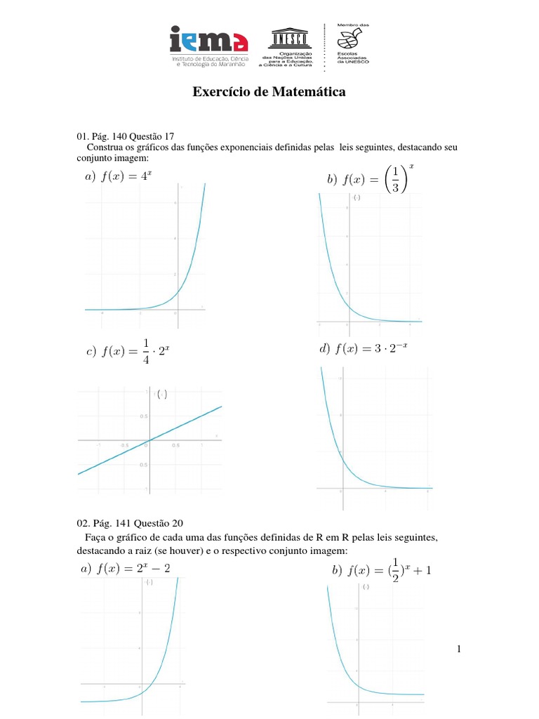 Função Exponencial, Atividade | PDF