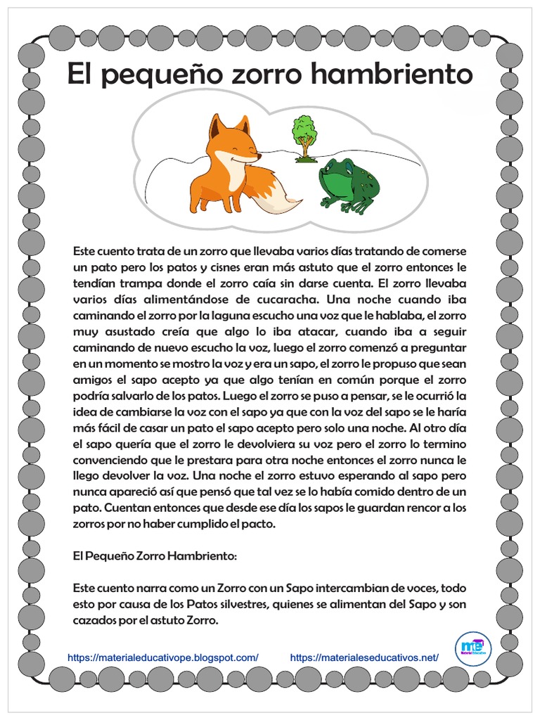 Comprensión Lectora El Pequeño Zorro Hambriento | PDF