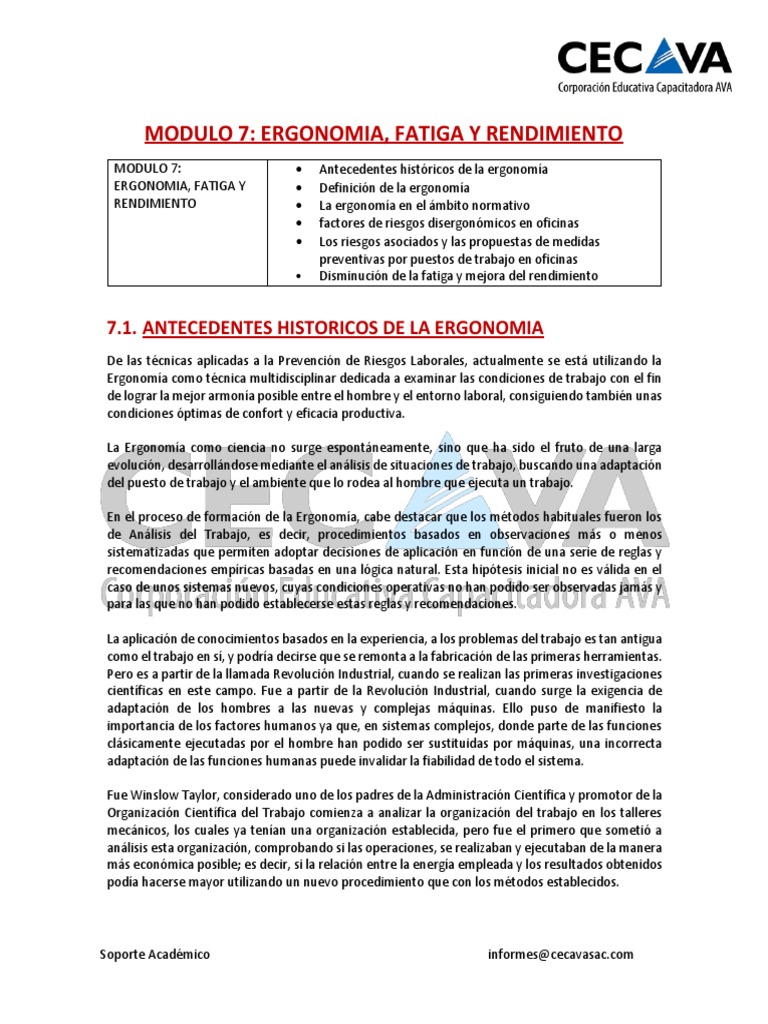 M07 Ergonomia Fatiga y Rendimiento | PDF | Factores humanos y ergonomía ...