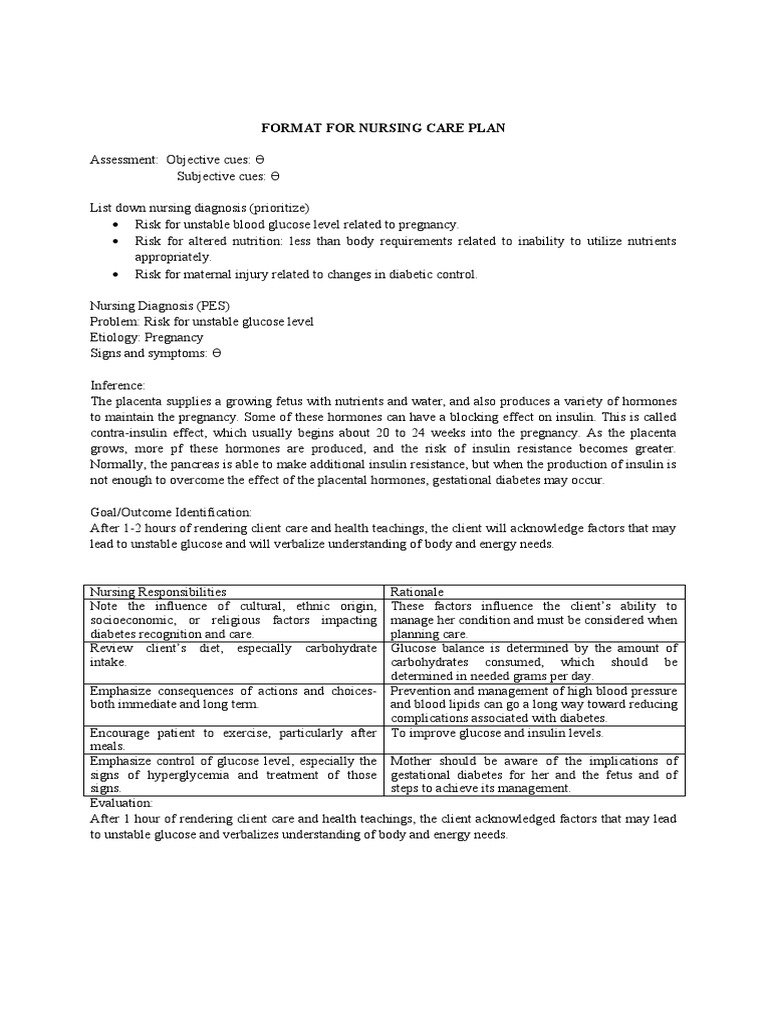 Nursing Care Plan Gestational Diabetes PDF Diabetes Gestational