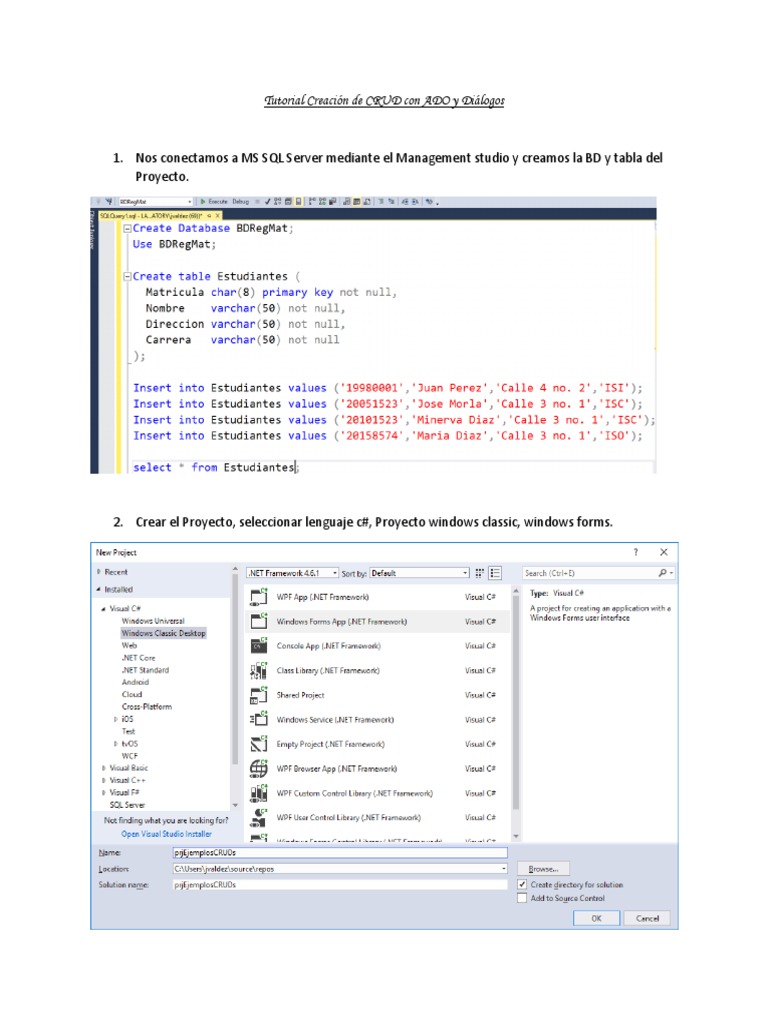Tutorial CRUD Estudiantes Con ADO y Dialogo | PDF | SQL | Active X Data ...