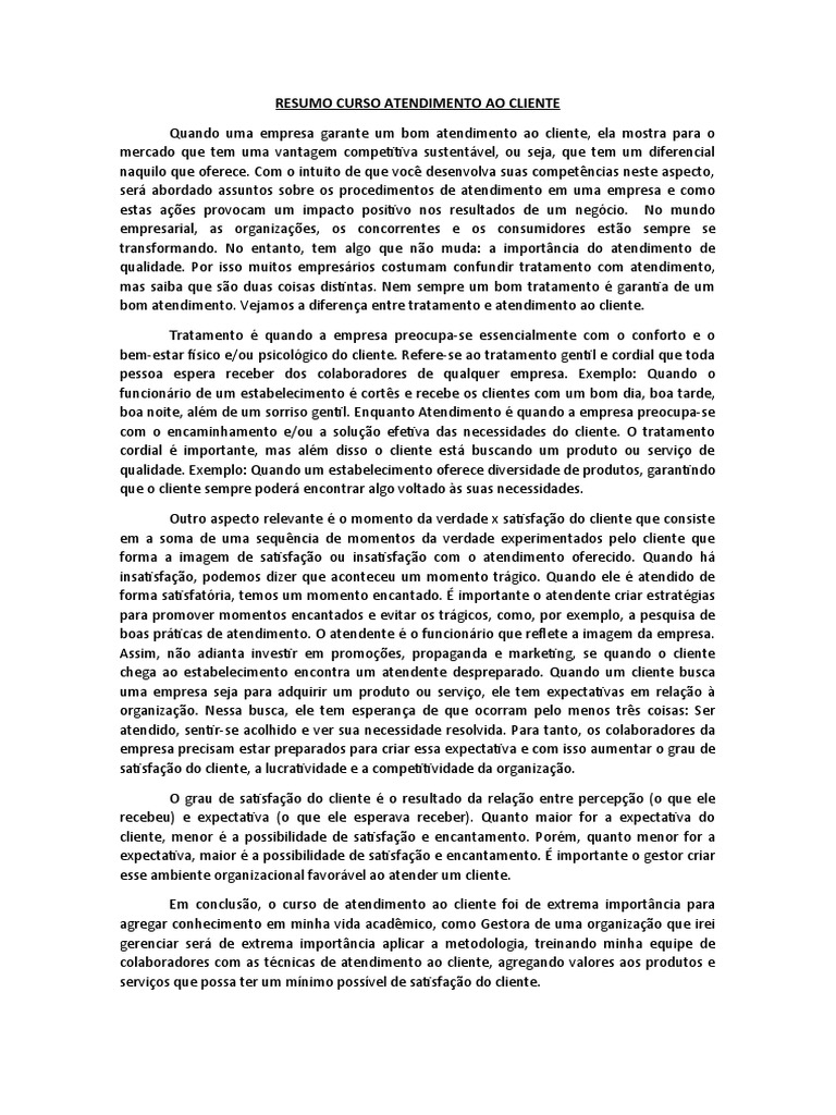 Resumo Atendimento Ao Cliente | PDF | Atendimento ao cliente ...