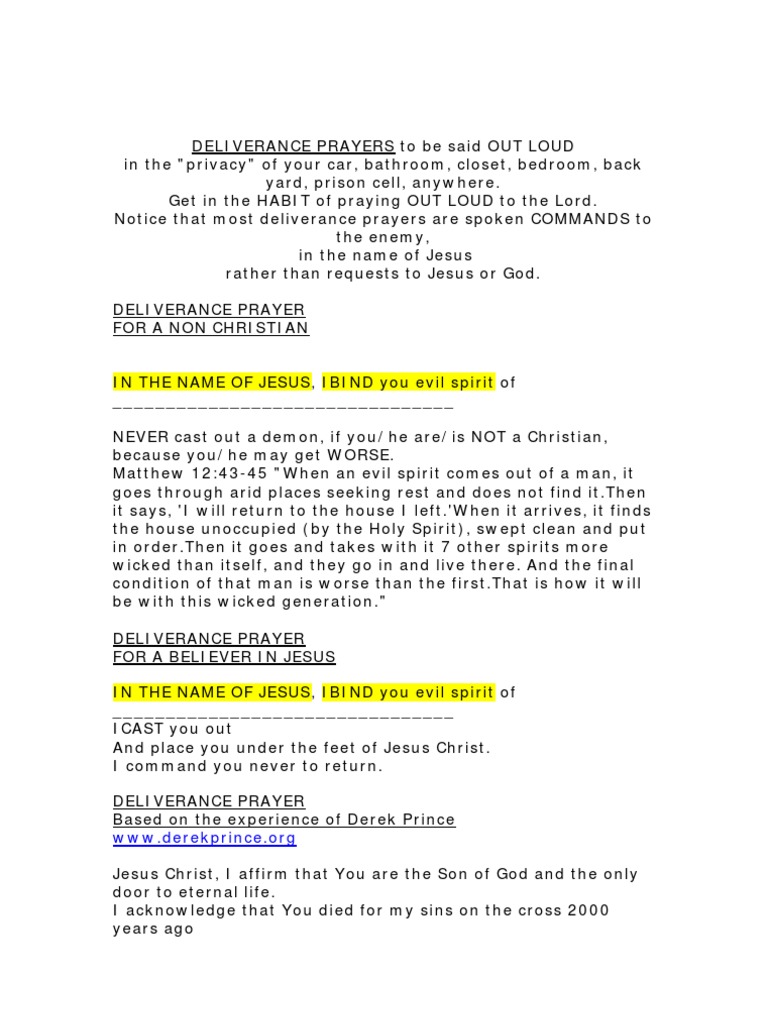 Deliverance Prayer PDF Witchcraft Jesus