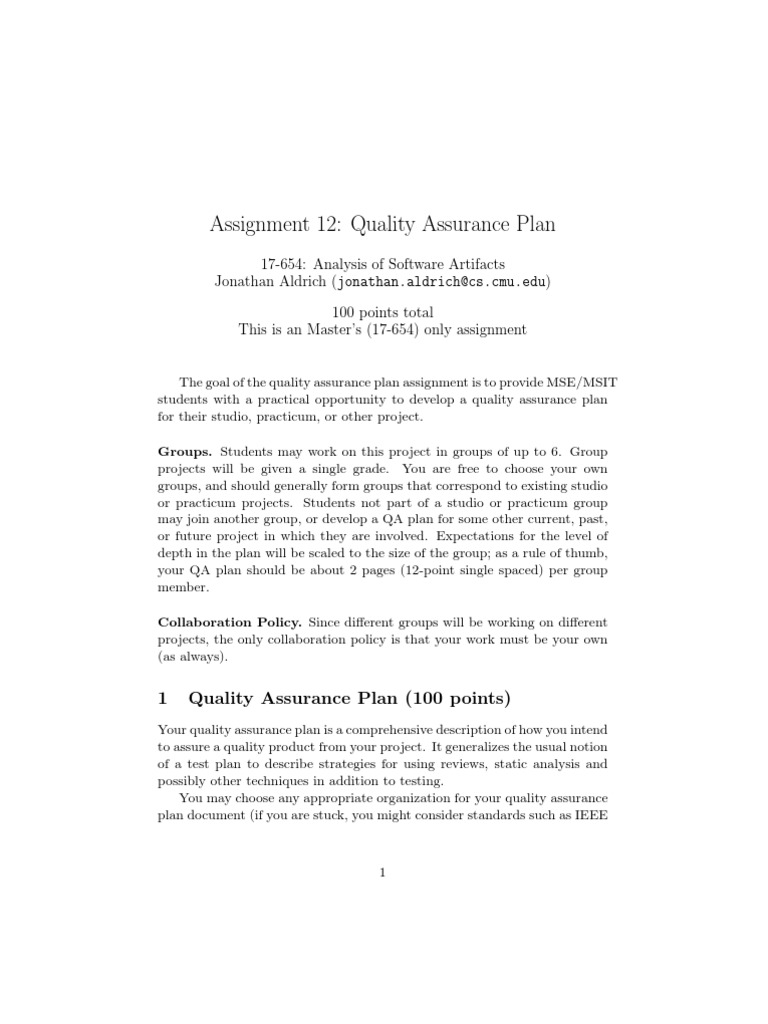 Quality Assurance Plan Document | PDF | Quality Assurance | Software Bug