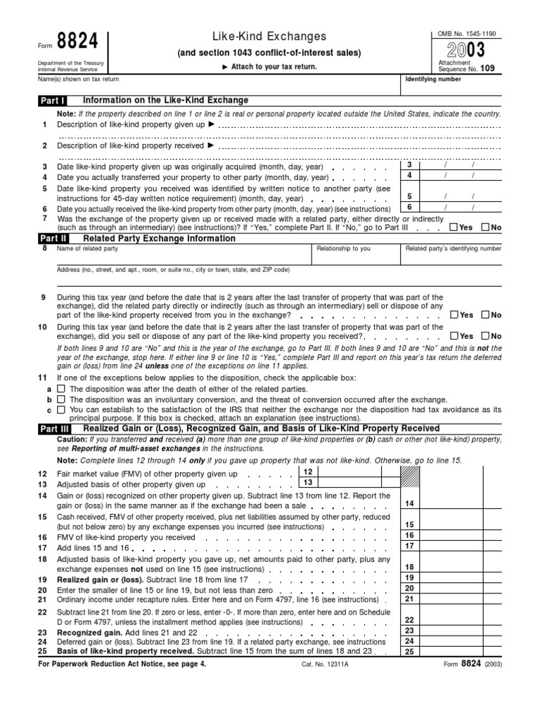 US Internal Revenue Service: f8824 - 2003 | PDF | Taxes | Government ...
