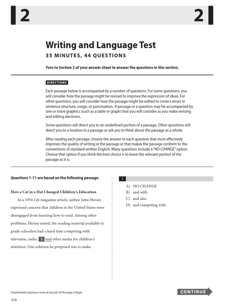 Writing and Language Test: 35 Minutes, 44 Questions | PDF