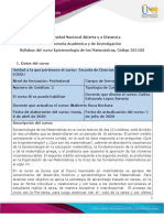 Syllabus Del Curso Epistemología de Las Matemáticas (Lic. en Matematicas)