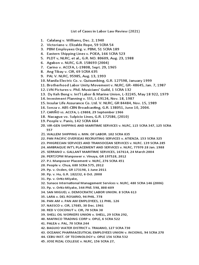 Landmark Labor Cases in the Philippines | PDF