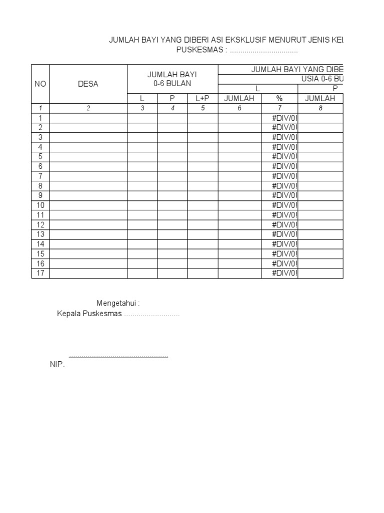 Form Laporan Asi Eksklusif Pdf