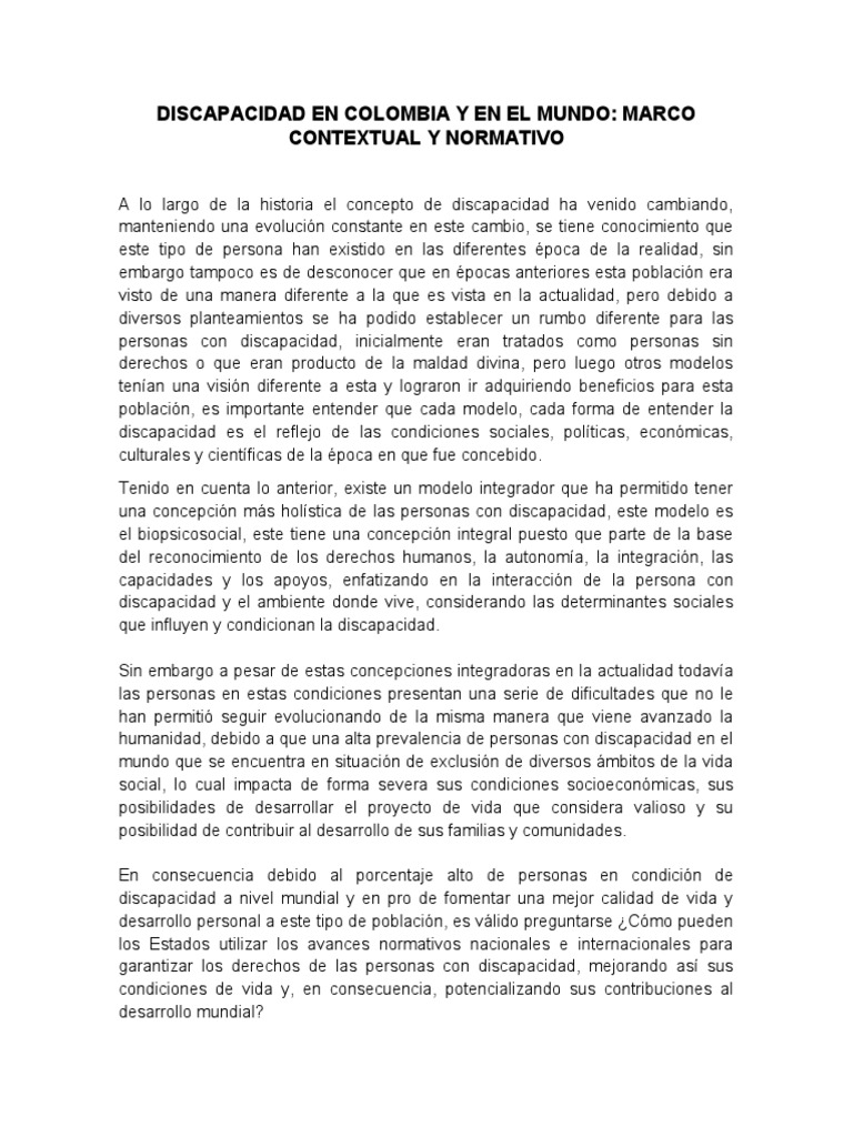 Discapacidad en Colombia y en El Mundo | PDF | Invalidez
