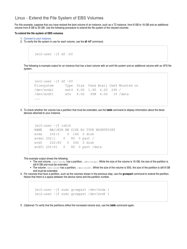 Extend EBS File System on Linux | PDF | File System | Information Retrieval