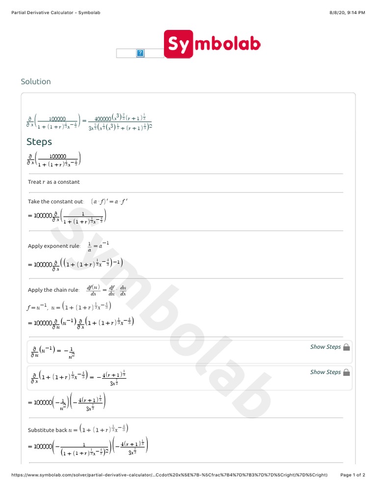 Partial Derivative Calculator Symbolab PDF Mathematics
