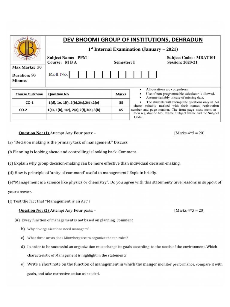 Ppm Notes For Mba Pdf – Pondicherry University – OPGCE