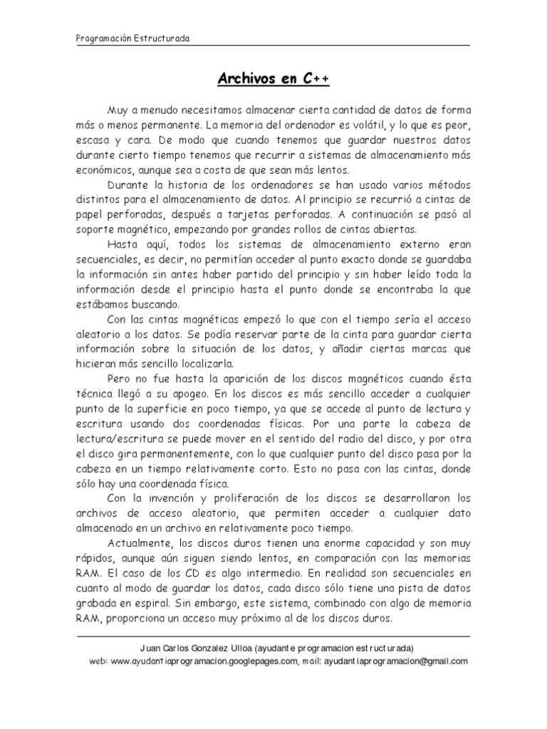 Archivos en C++ | PDF | Archivo de computadora | Almacenamiento de ...