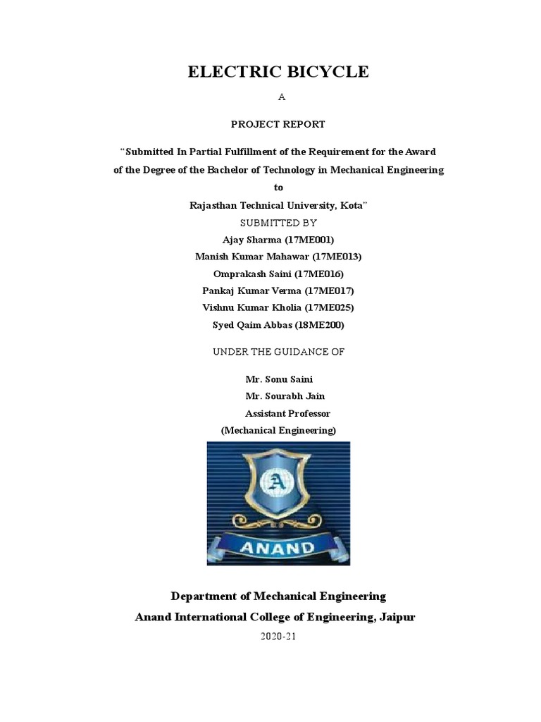 electric bicycle research paper pdf Electric Bicycle Project Report | PDF | Rechargeable Battery