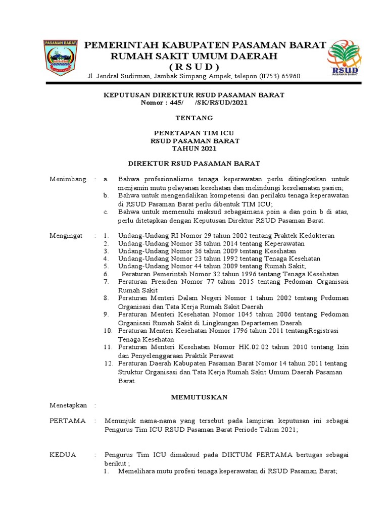 Tim ICU RSUD Pasaman Barat 2021 | PDF
