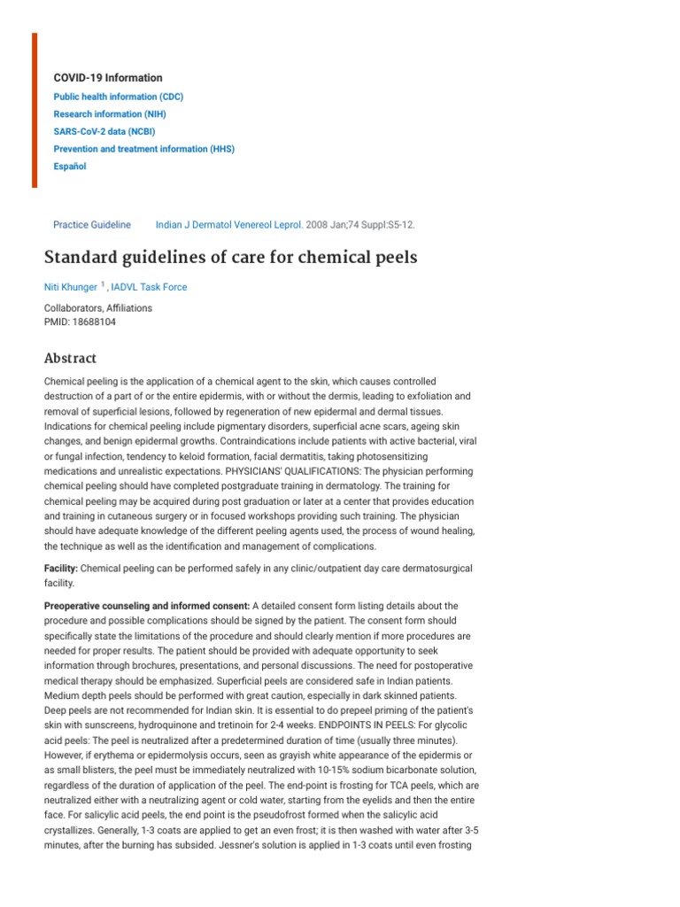 Standard Guidelines of Care For Chemical Peels PubMed PDF Skin Scar