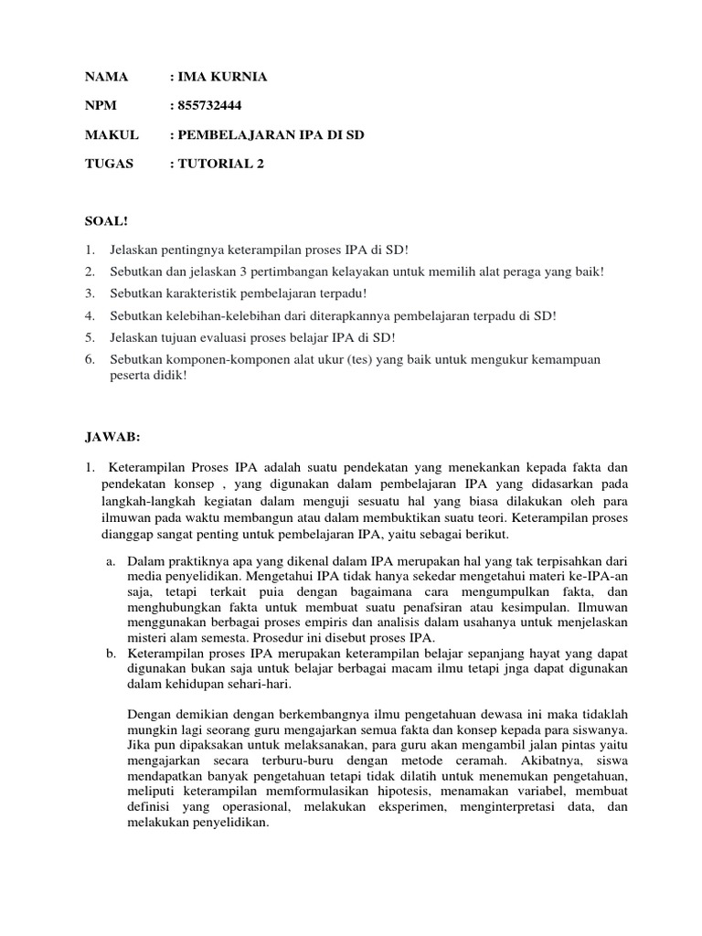 Tugas 2 Pembelajaran Ipa Di SD | PDF | Karier & Perkembangan