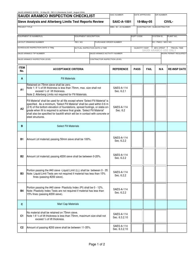 SAIC-A-1001 Inspection Checklist | PDF