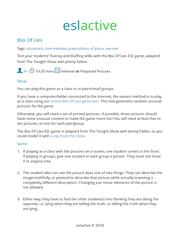 Box of Lies - ESL Board Games for Kids & Adults - ESL Expat