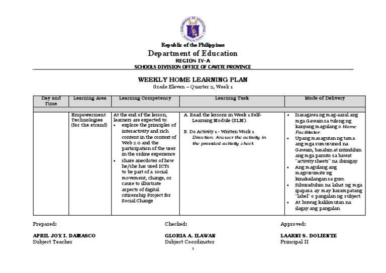 Department of Education: Weekly Home Learning Plan | PDF | Learning ...