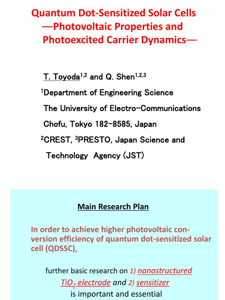 Quantum DotSensitized Solar Cells Photovoltaic Properties and