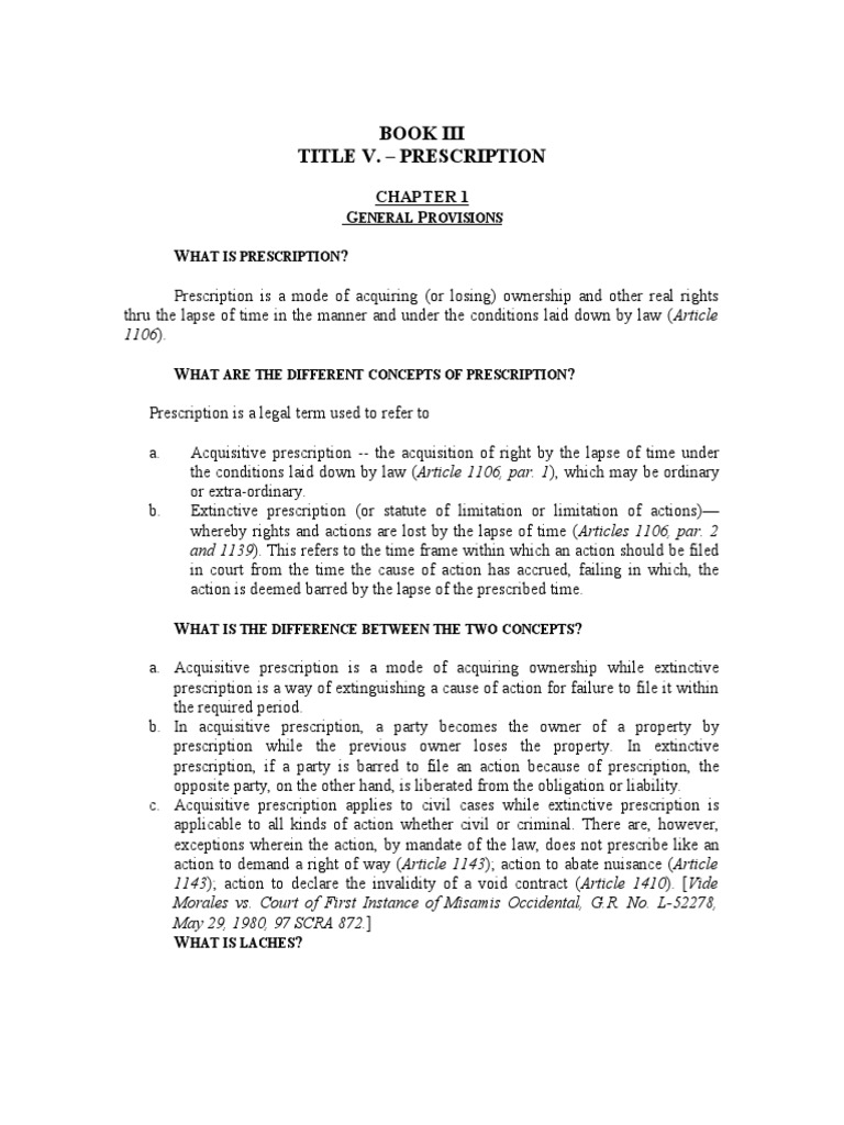 An Overview of Prescription as a Mode of Acquiring Ownership and Extinguishing Causes of Action