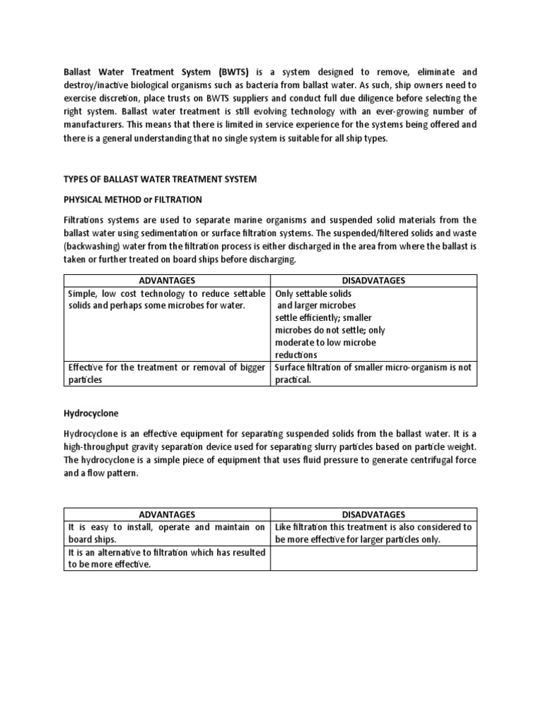 Ballast Water Treatment System PDF Water Purification Filtration