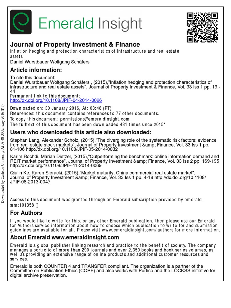 Inflation Hedging and Protection Characteristics of Infrastructure and ...