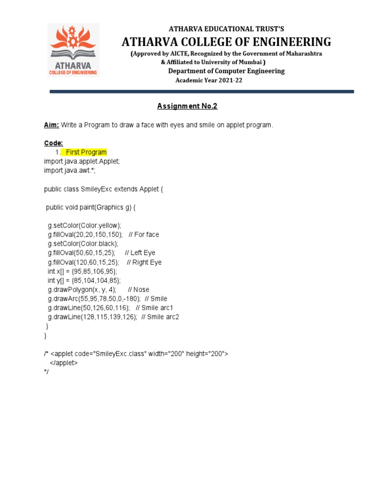 Draw a face applet program | PDF | Software Development | Computer Science