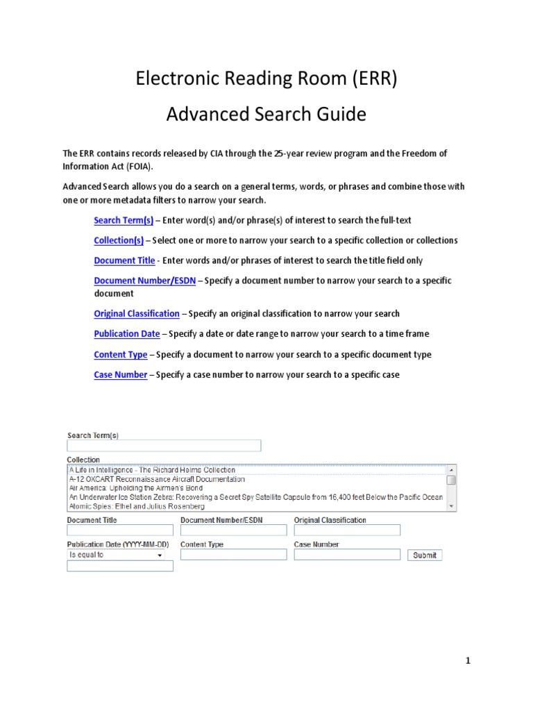 Electronic Reading Room Advanced Search Guide PDF Optical Character