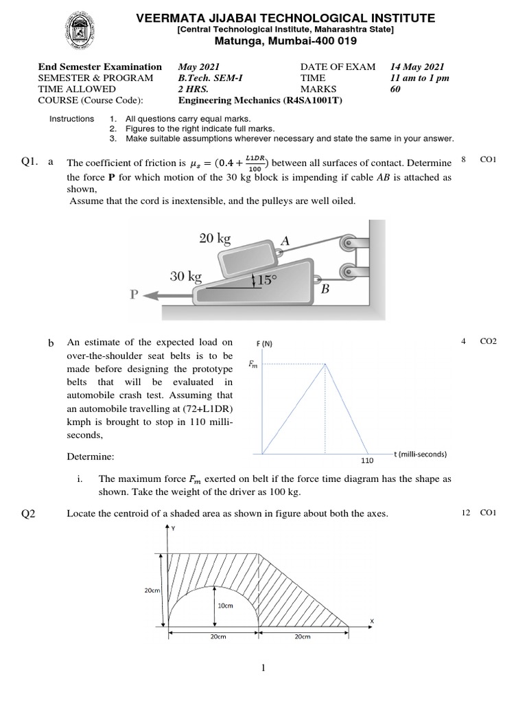 B.Tech Engineering Mechanics Exam May 2021 | PDF | Force | Physical ...