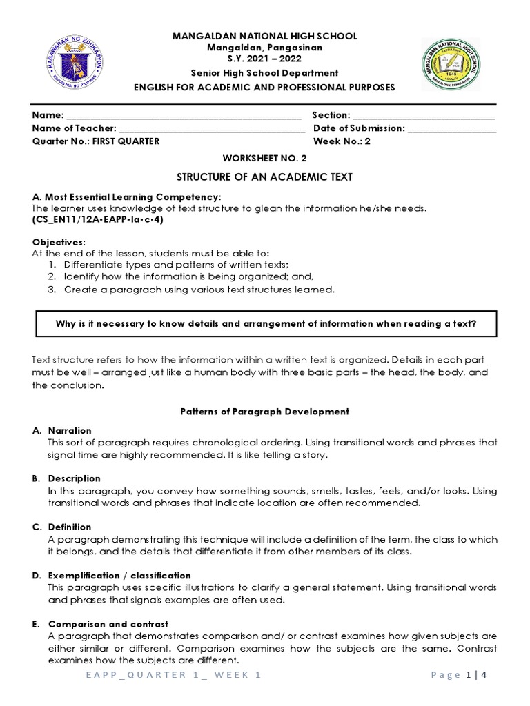 Academic Text Structure in EAPP | PDF | Essays | Learning