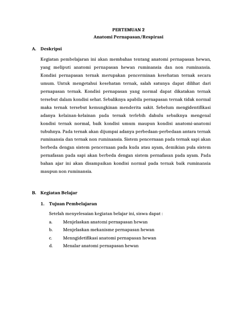 Anatomi Pernapasan Hewan Ruminansia dan Non-Ruminansia | PDF
