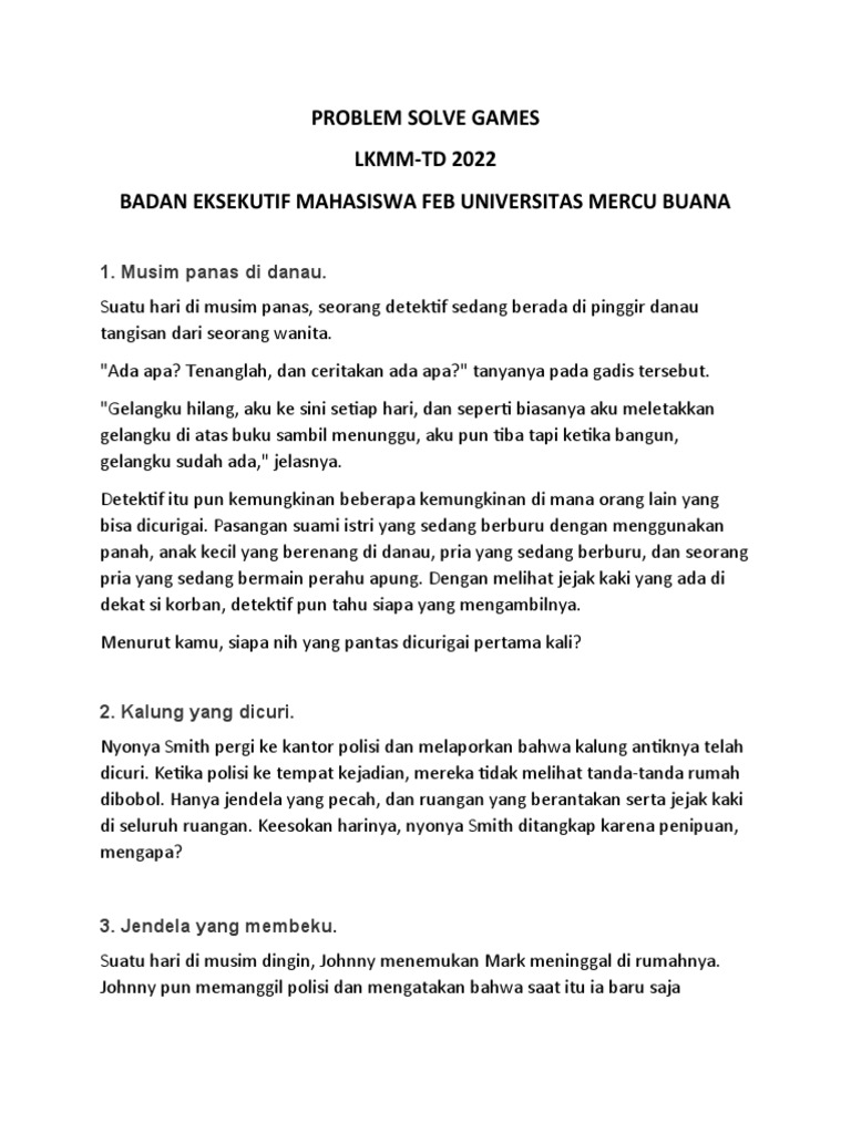 PROBLEM SOLVE GAMES LKMM | PDF