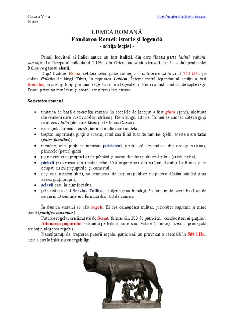 Fondarea Romei Schita Lectiei | PDF
