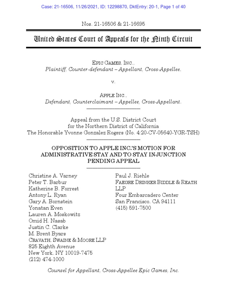 Apple Files Appeal in Epic Games Lawsuit, Asks to Delay App Store Changes -  MacRumors