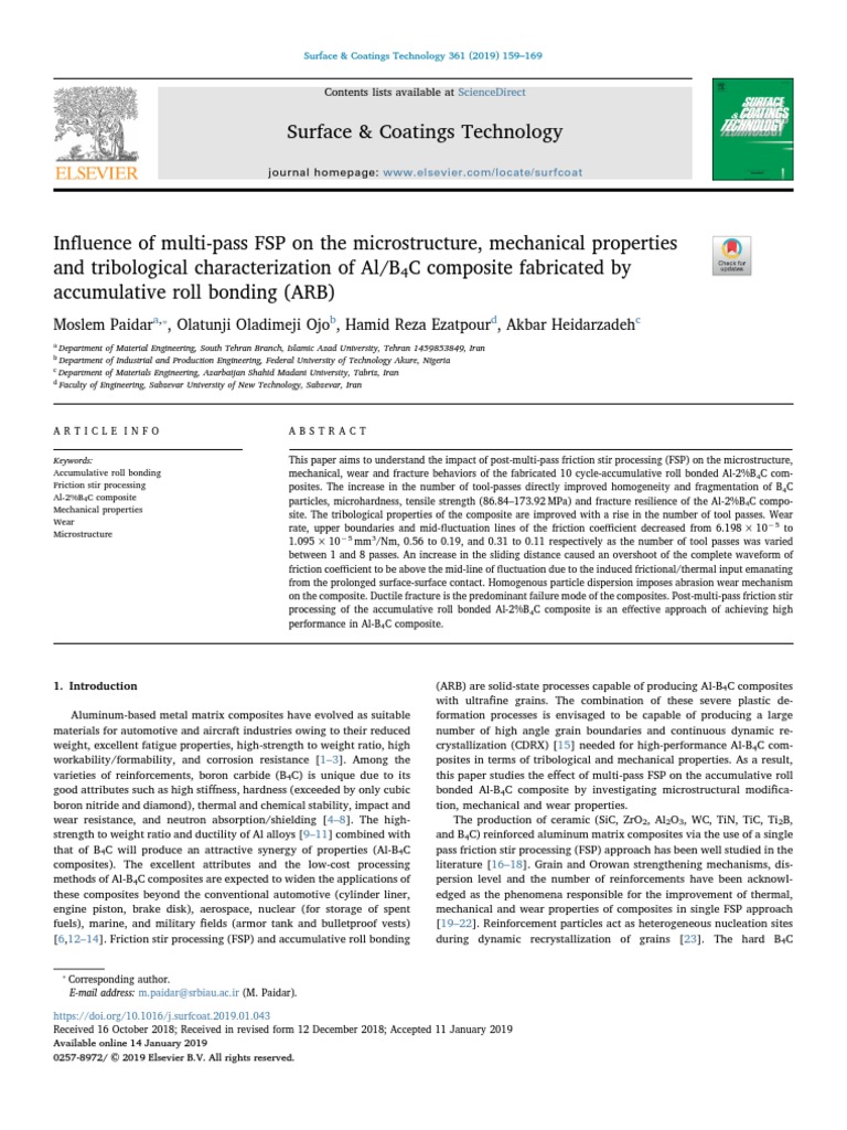 Surface & Coatings Technology Sciencedirect PDF