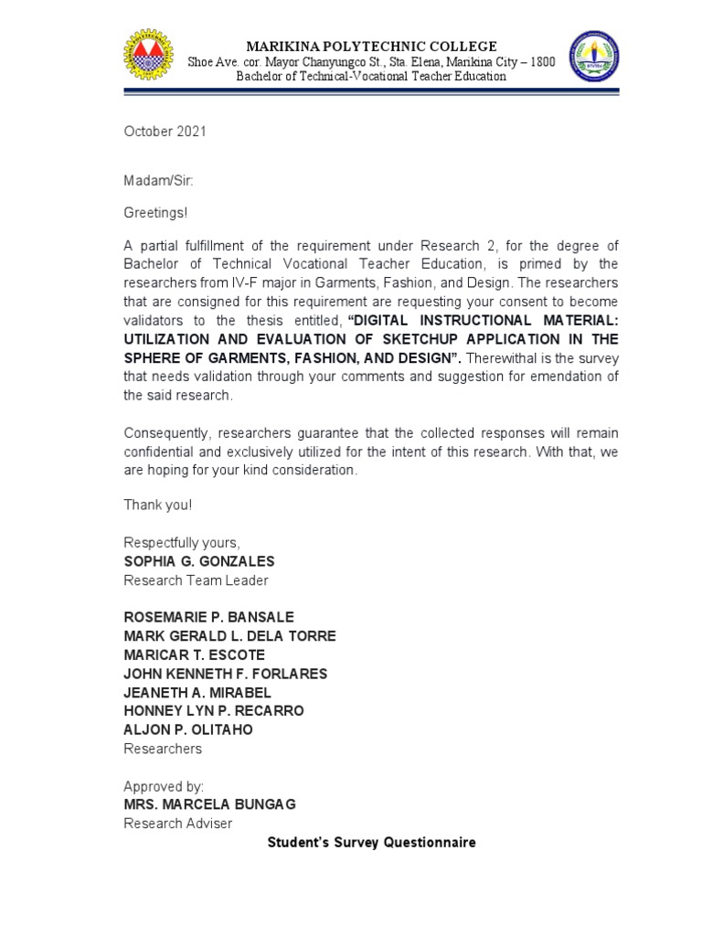 Final Survey Questionnaire PDF Learning Instructional Design