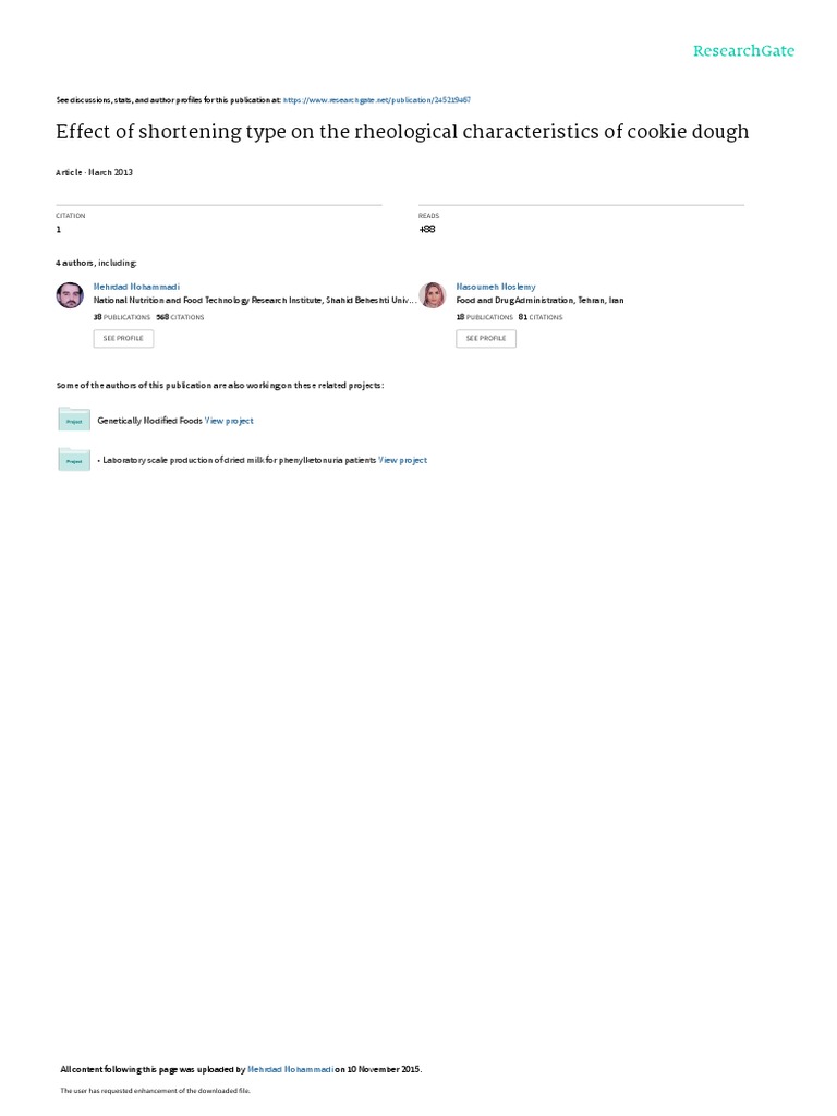 Effect of Shortening Type On The Rheological Characteristics of Cookie Dough PDF Rheology