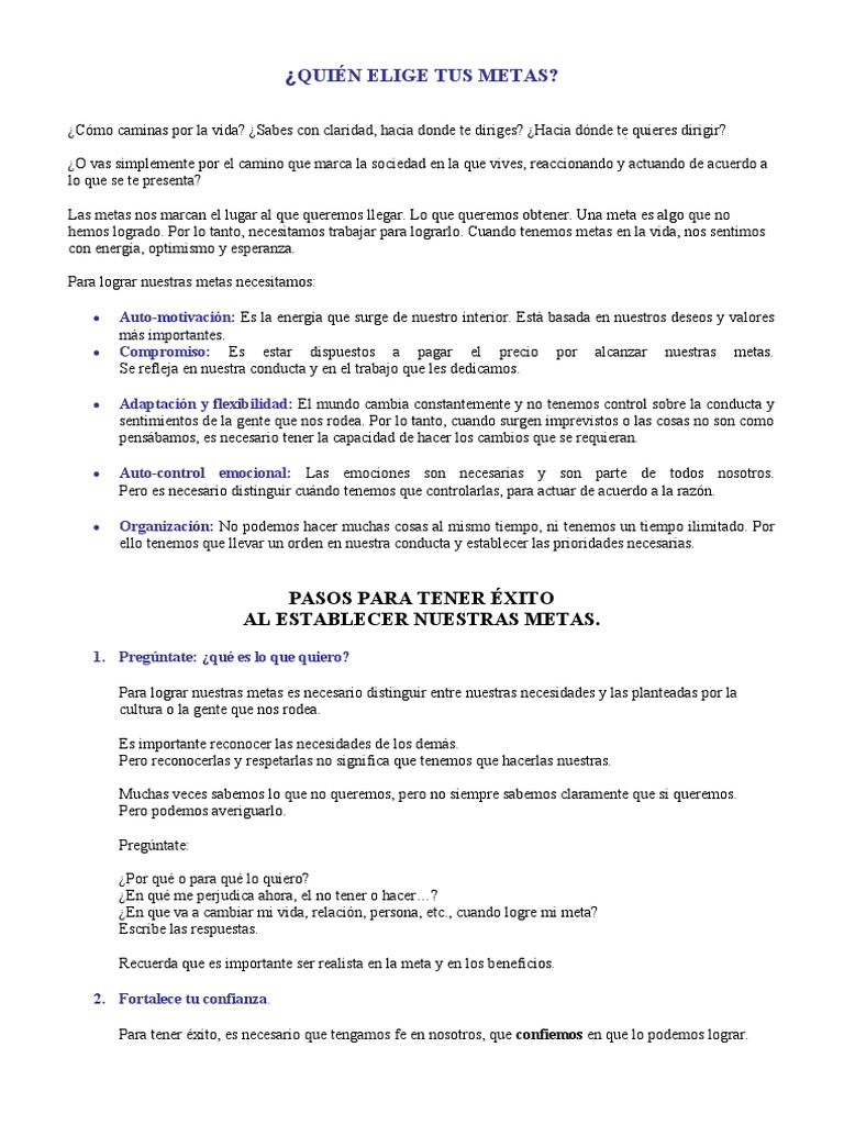 Cómo Elegir y Alcanzar Tus Metas | PDF | Las emociones