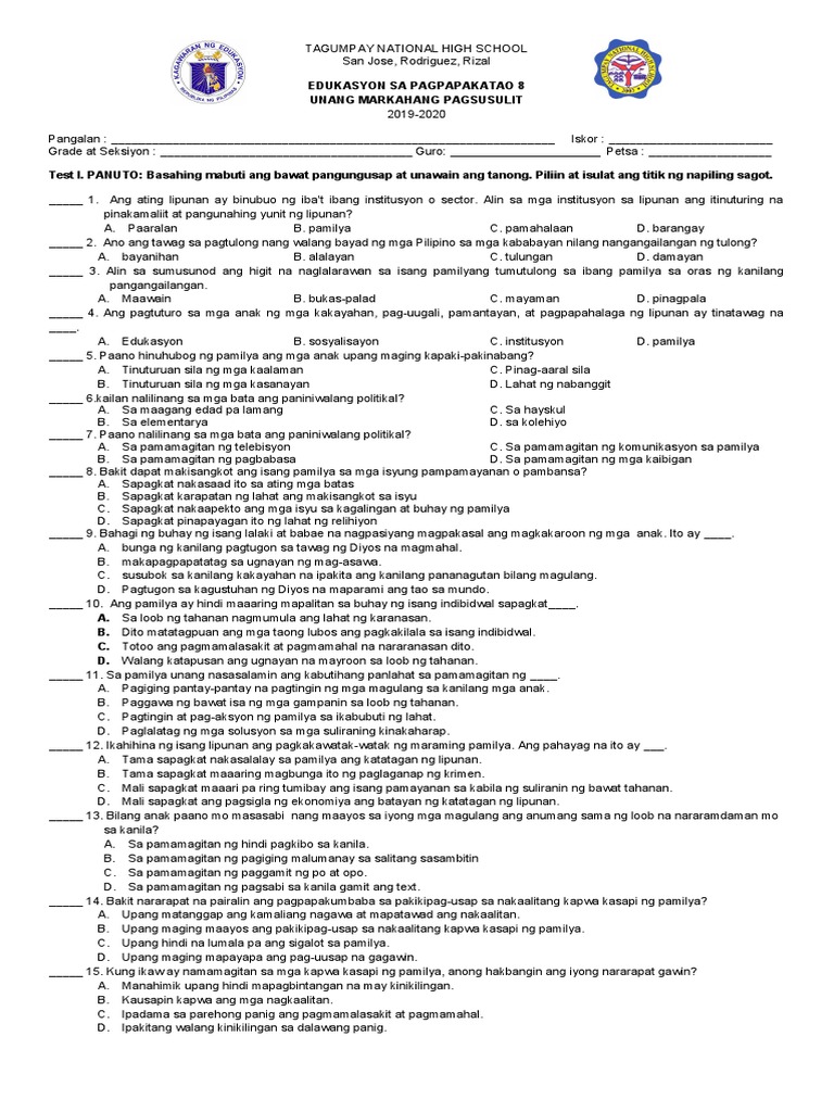 ESP 7 Diagnostic Test 1stQ | PDF