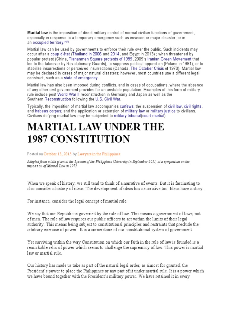 1987 constitution after martial law essay